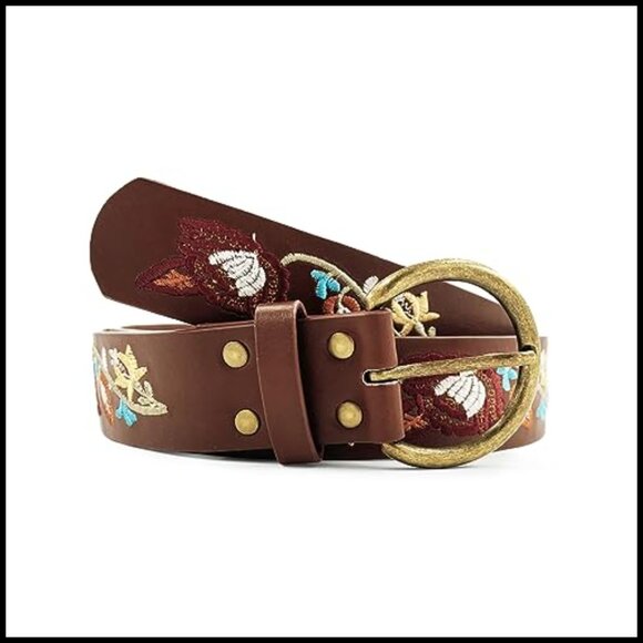 Western Boho Embroidery PU Leather Belt Slim Fit Modern Fashion Accessory main image 4